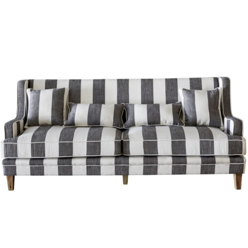 Bondi  Grey & Cream Wide Stripe 3 Seat Sofa