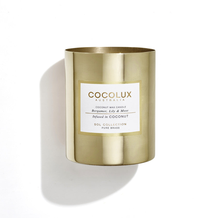 Cocolux Bergamot, Lily & Moss Luxury Sol Brass Candle 350g