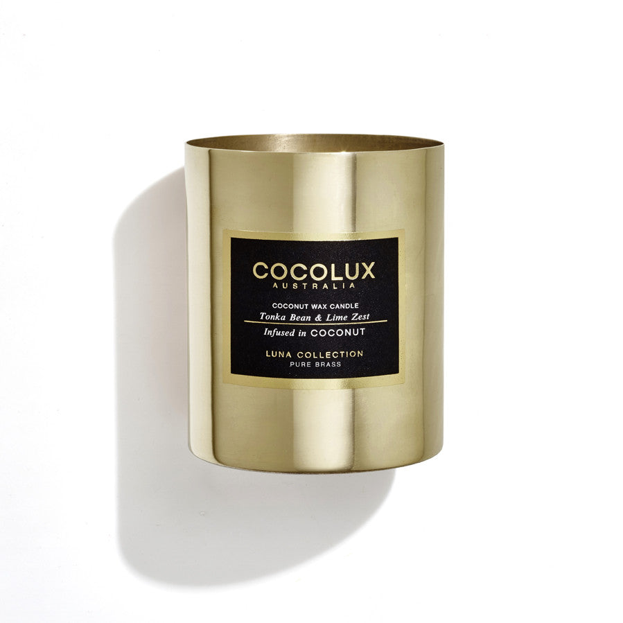 Cocolux Tonka Bean & Lime Zest Luxury Luna Brass Candle 350g