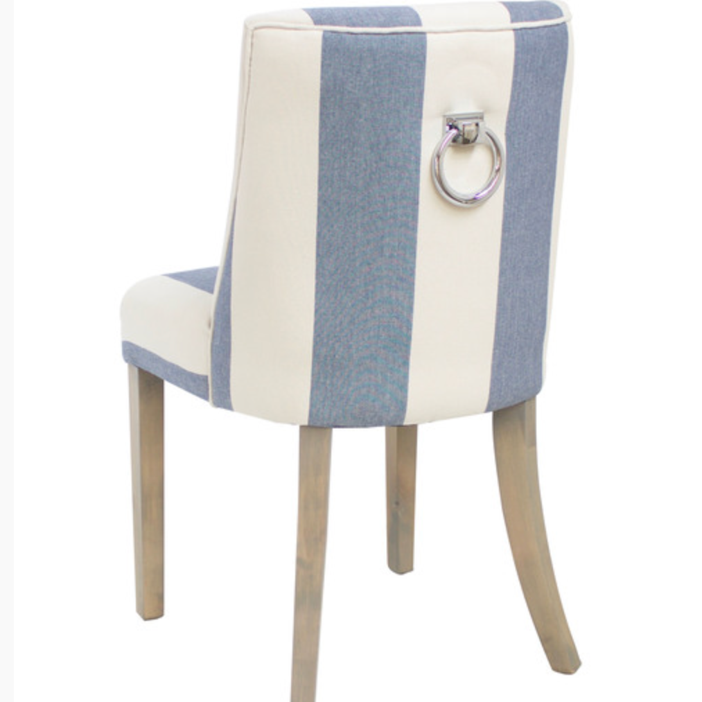Ophelia Thick Blue and White Stripe Linen Dining Chair